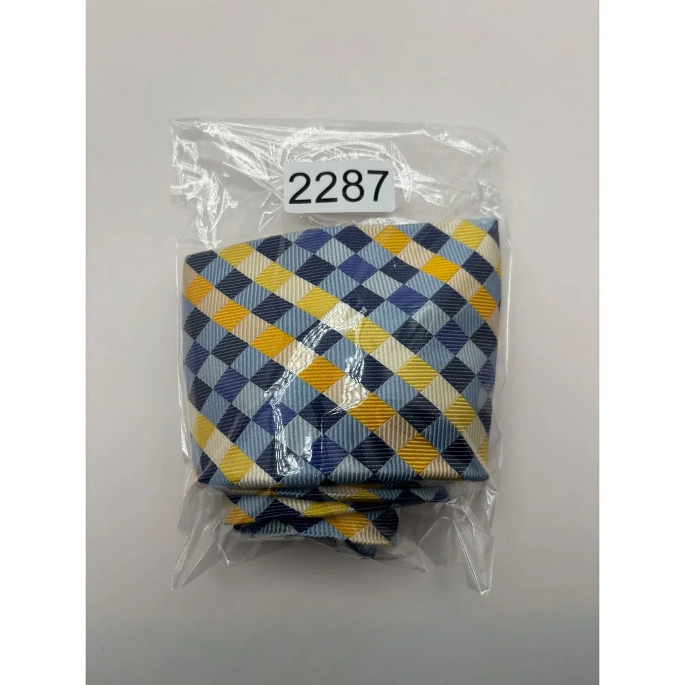 Charles Tyrwhitt Mens Silk Tie Blue Yellow Geometric Diamond Made in England